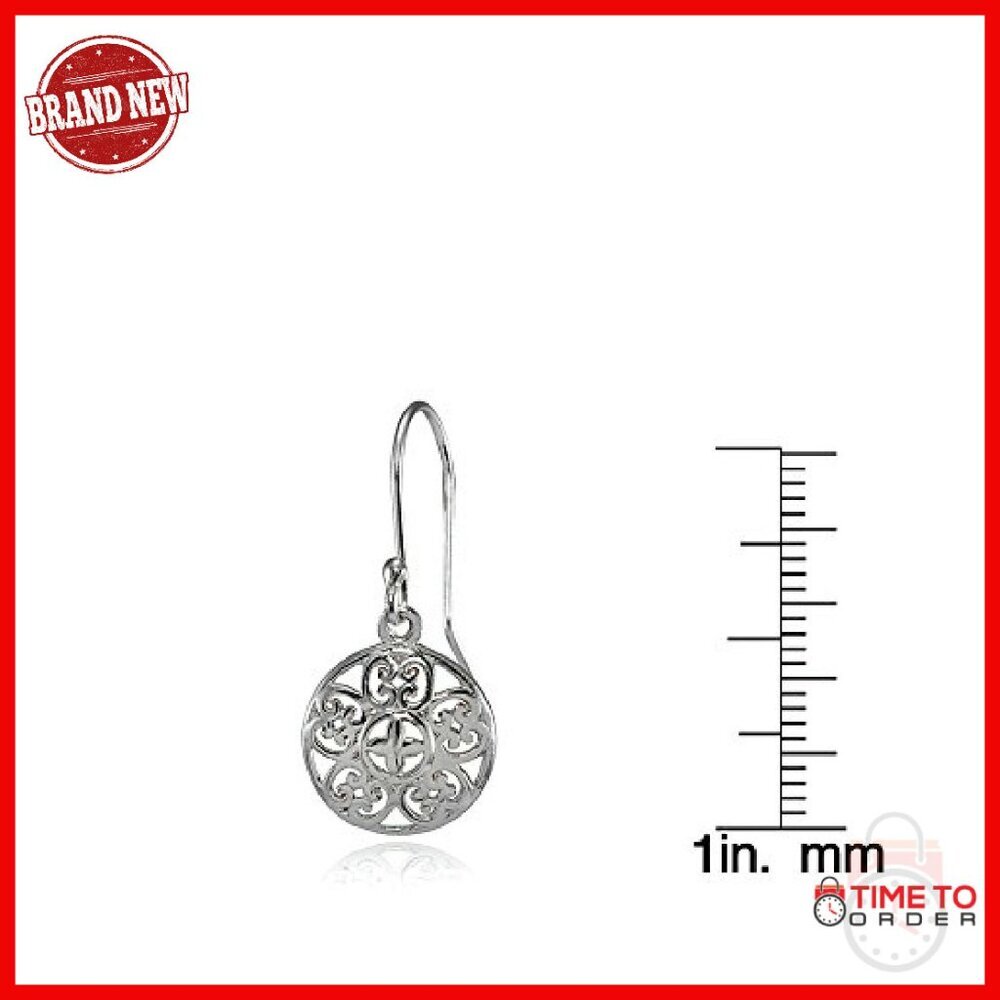 925 Sterling Silver Vintage Filigree Dangle Earrings 28mm Hook Back - Picture 5 of 5